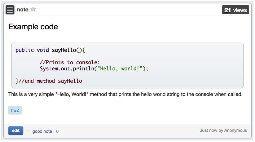 Sample of syntax highlighting in Piazza