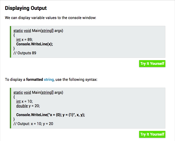 An example of a SoloLearn try-it-yourself question