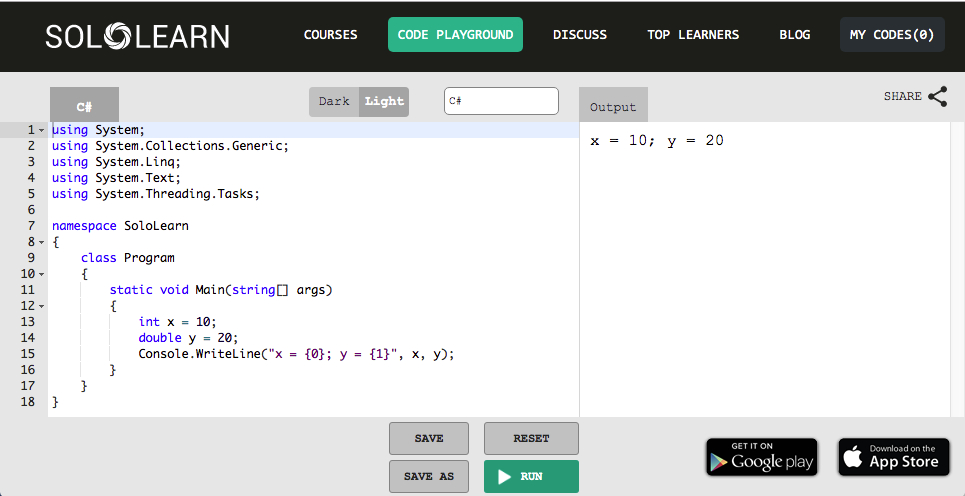 A sample of SoloLearn coding exercise