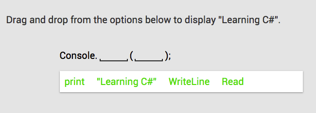 Sample of SoloLearn fill-in-the-blanks question