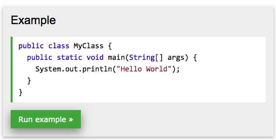 An example of running code in the Java Tutorial
