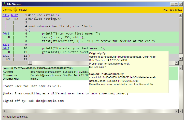 Example of GitHub commit