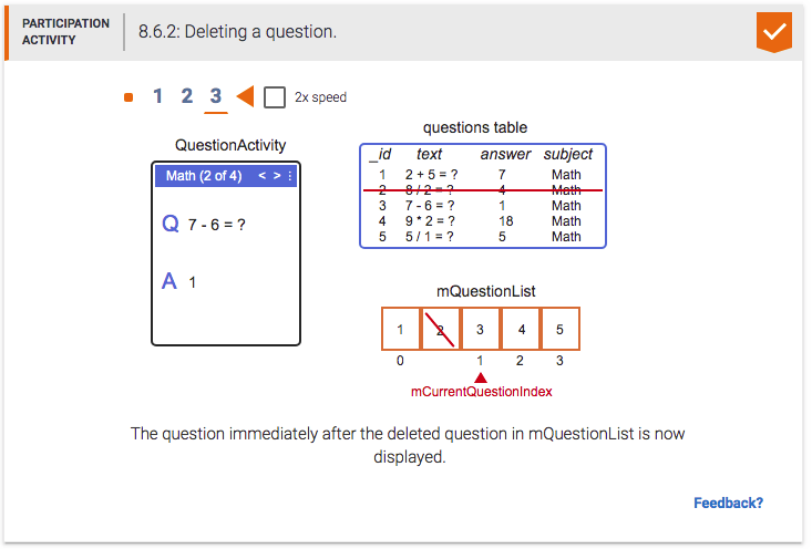 A ZyBooks animation showing how to delete a Study Helper question